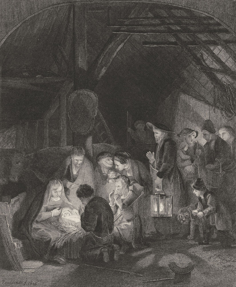 THE ADORATION OF THE SHEPHERDS. Rembrandt 1835 old antique print picture